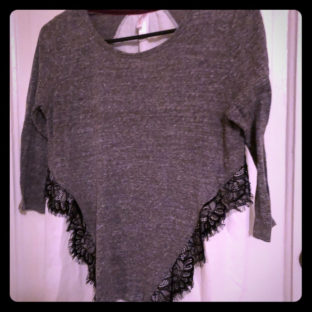Grey and black and white black lace shirt